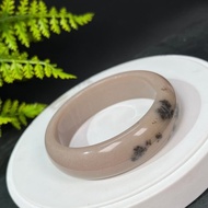 石英岩玉手鐲62+MM 奶茶色飄樹枝紋草花玉手環 靈性招財辟邪平安