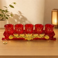 MERAH Red Plastic Cups Crystal Prayer Cups 1 Set of 3 Coasters / of 5