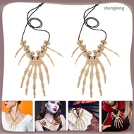 2 Pcs Necklace Skull Costume Skeleton Hand Bone Jewellery Halloween Necklaces Accessory Pendant Resi