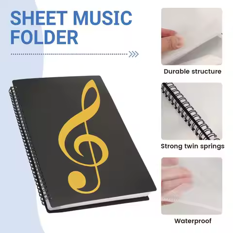 A4 note music folder, PP paper binder, 40 pages of music file storage, suitable for music beginners 