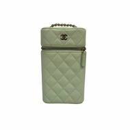 【CHANEL】薄荷綠 Caviar 魚子醬皮革 金扣 鏈條手機包 Chain Shoulder Bag（二手）