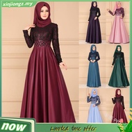 Muslimah Women Plus Size Long Sleeve Lacey Maxi Muslim Dinner Evening Dress Gown dress muslimah (wit
