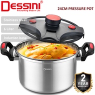 DESSINI ITALY 6L Non-stick Stainless Steel Induction Pressure Cooker Secure Lock Casserole Pot Bowl 