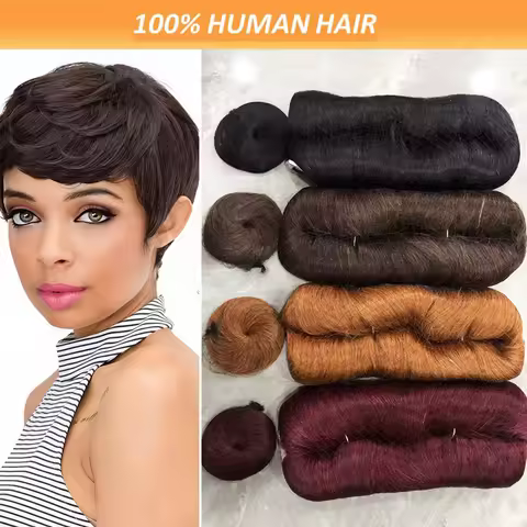 28PCS Brazilian Short Human Hair Extensions #1B#4#30#99J One Pack For A Full Head 100% Human Hair Bu
