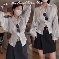 W552 Korean Style Striped Shirt For Women With Collar And Slim Waist The Design Makes It Look And Su