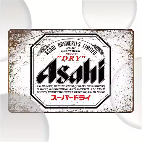 - Vintage Asahi Beer Factory Sign () - Rustic "Dry" Beer Ad with Japanese Text, Perfect for Man Cave