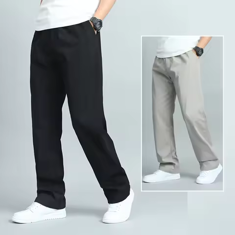Big Size Men's Casual Cotton Trousers Loose Fit Straight Pants Multi Pocket Big Man Long Pants Mens 