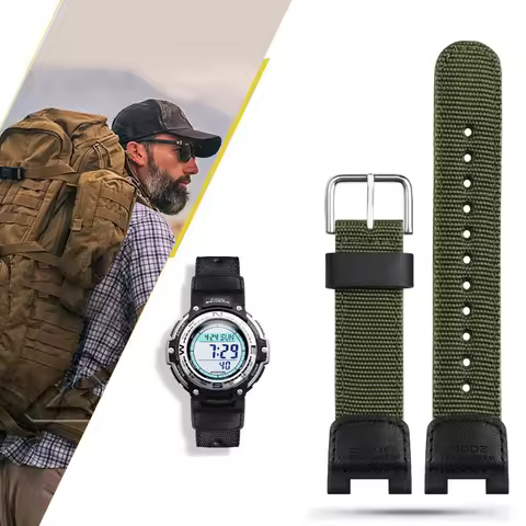 For Casio Watch Strap SGW-100 3157 GW-3500B/3000 24x12mm Nylon Canvas Waterproof Sports Men Concave 