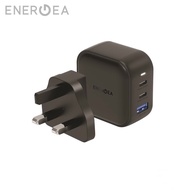 Energea Travelite GAN66, 2C1A PD/PPS/QC3.0 WALL CHARGER,66W (US+UK) - BLACK