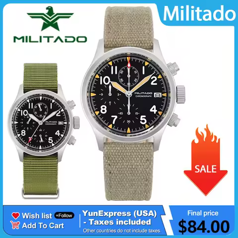 Militado ML1868KF Retro VK67 Quartz Chronograph Watch Stainless Steel Case 3 Dial Waterproof 100M Mu