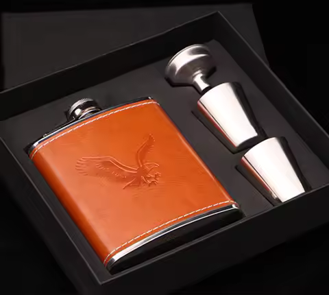 2023 Stainless Steel Whisky Holder Bottle Alcohol Liquor Pot Container Flagon Leather Case Portable 