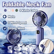 Portable Rechargeable 90° Foldable Handheld Fan Mini Mute Air Conditioner Small Fan Air Cooler Neck Fan with LED Digital Display