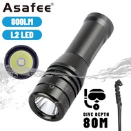 Asafee DM008 80M Underwater L2 LED 800LM Diving Flashlight IPX8 Waterproof Scuba Torch Rotary Switch 1Mode Lantern 14500 Battery