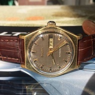 寶路華 Bulova 古董錶 機械錶 自動上鍊 星日期顯示 特殊布紋面盤 色調迷人 復古風味 收藏家惜售 已保養