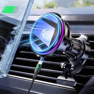 untuk Qi2 15W MagSafe Car Mount Pengecas Lampu RGB, Pemegang Telefon Pengecas Kereta Wayarles Penyej