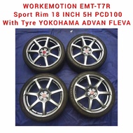 Sport Rim WORKEMOTION EMT-T7R 18 INCH 5H PCD100 7.5JJ Offset +47 ( Made In Japan ) For Toyota Wish Altis Caldina Prius With Tyre YOKOHAMA ADVAN FLEVA ( Made In Japan ) ( About 70% Thread ) Tyre Size 215/40/R18 ( Year Of Manufacture 2017 )