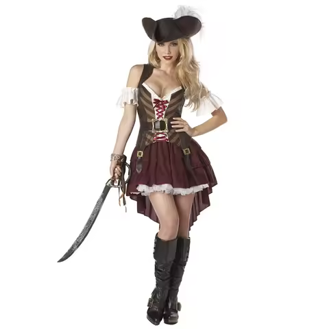 Halloween Adult Women Pirates Costume of the Caribbean Pirate Captain Costume Deluxe Pirate Dress Co