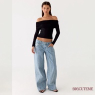 []-Women Low Rise Wide Leg Denim Jeans