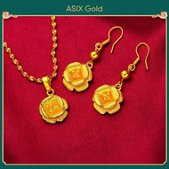 ASIXGOLD Women's Gold 916 Flower Necklace Earrings 2-in-1 Jewelry Set 24K Gold Bangkok Gold Jewelry