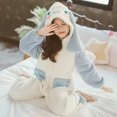25COSAnime Cinnamoroll Winter Kigurumi Pajamas Onesie Flannel Kids Cartoon Girl Boy Toddler Jumpsuit