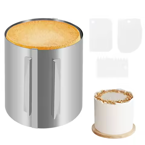 Cake Ring Adjustable 6 to12 Inch Stainless Steel Crumpet Rings with Silicone Spatula,20cm Frost Form
