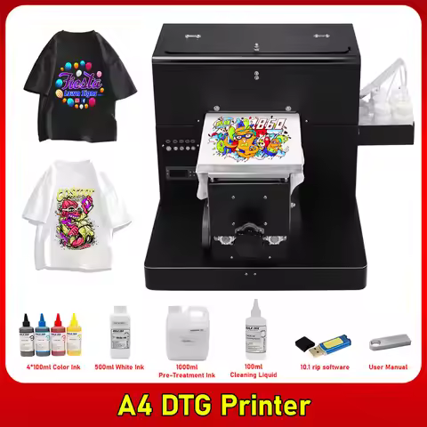 DTG Printer A4 6 Colors Direct to Garment Printer A4 DTG Flated T-Shirt Printing Machine for Dark an