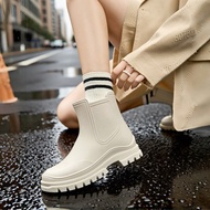 7-Inch Height Women's Rain Boots, New White Waterproof Ankle Boots, Soft & Comfortable Flat Bottoms,