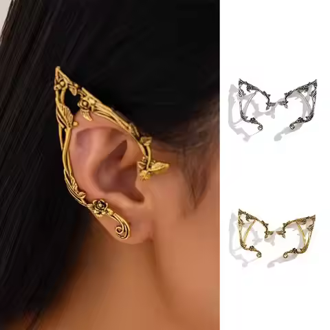 Cute Alloy Elf Ear Clip Outline Ear Cuff Rose Flower Hollow Ear Clips Jewelry Accessories Korean Sty