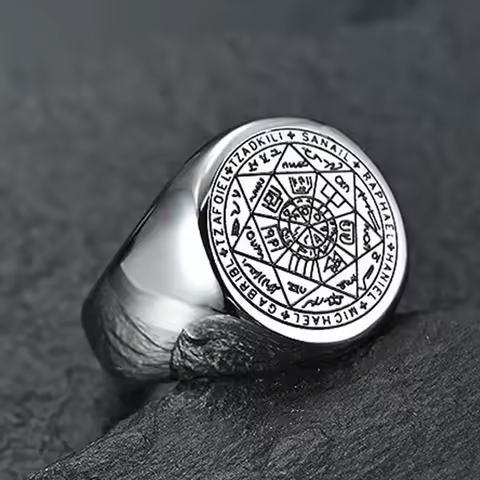 YILUOCD Seal of The Seven Archangels Rings for Men The Key of Solomon Ring Kabbalah Talisman Amulet 