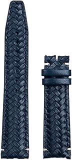 GANYUU 20mm 22mm Cowhide Hand Woven Watchband Fit for IWC Strap Portugieser Pilot Watch Band Curved End Genuine Leather (Color : Blue No Buckle, Size : 20mm)