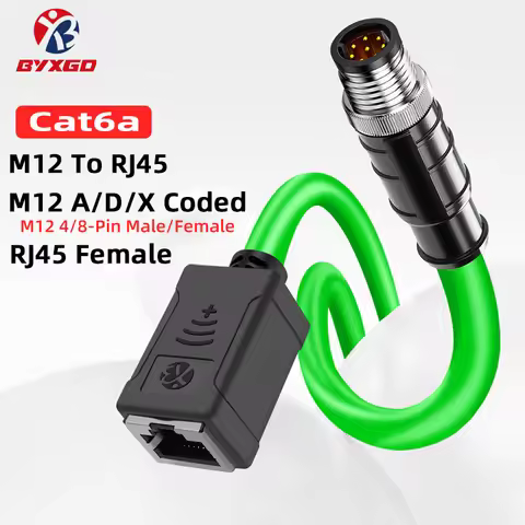 M12 To RJ45 Female Connector Cable，M12 A/D/X Coded，4/8-Pin，CAT6A Flexibility Industrial Network cabl