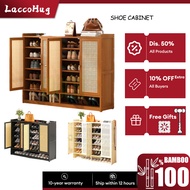 【𝐈𝐧 𝐒𝐭𝐨𝐜𝐤】Bamboo Shoe Cabinet 2/3/4 Door Breathable Rattan Shoe Rack Rak Kasut Bertutup Space Saving