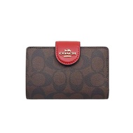 [Coach] COACH Wallet (Banner Wallet) FC0082 C0082 Brown × 1941 Red 2 Signature PVC Leather Medium Corner Zipper Wallet Women [Outlet Product] [Brand]