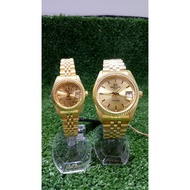 ROSCANI WATCH COUPLE SET STAINLESS STEEL GOLD SAPPHIRE