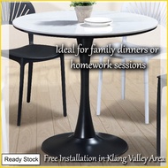MidYear Sale🎉Anele 80cm Round Cafe Table Ceramic top steel trumpet leg Kopitiam table. Free installa