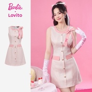 Barbie™ X Lovito Casual Dress Elegant Sweet Embroidery Colorblock Spring/summer Pink Dress for Women