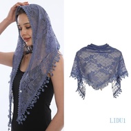 LIDU1 Lace Veil Head Scarf Chapel Veil Headwrap for Church Mourning Triangle MuslimHeadscarf Floral 