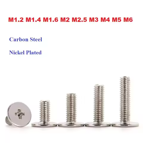 M1.2 M1.4 M1.6 M2 M2.5 M3 M4 M5 M6 Nickel Plated Cross Ultra Thin Flat Wafer Head Bolt Laptop Screws