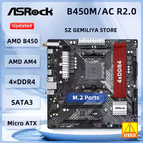 ASRock B450M Motherboard B450M/ac R2.0 Motherboard Socket AM4 Ryzen 5 5600G 5300G 5700 3900 1500 cpu