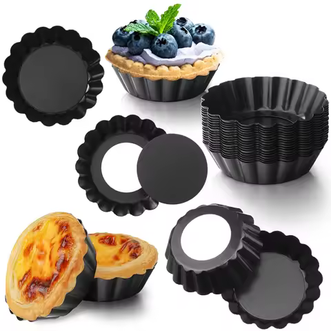 8/10/12cm Mini Tart Pans Egg Tart Molds Removable Bottom Non Stick Small Fluted Cupcake Tins Tarts Q