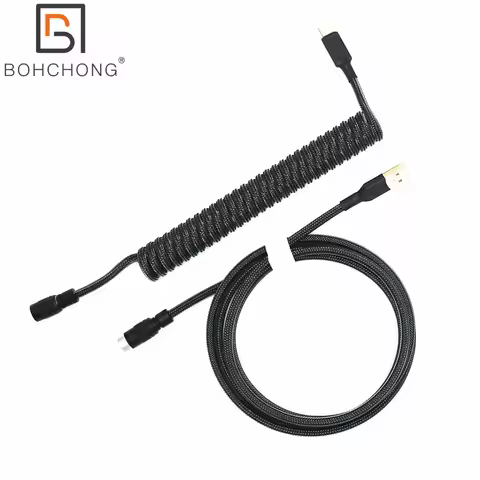 Custom YC8 Thicker Spiral Coil Keyboard USB Type C Coiled Cable Micro Mini 5P L Shape Double Sleeved