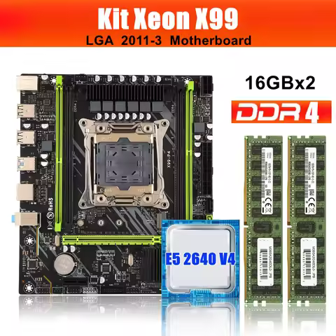 Kllisre X99 Motherboard combo kit set LGA 2011-3 Xeon E5 2640 V4 CPU DDR4 32GB (2PCS 16GB) 2133MHz E
