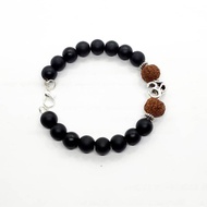 om charm with black matte bead & 5 face rudraksha bracelet