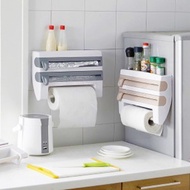 Wall-Mount Paper Towel Holder Sauce Bottle Storage Rack 4 In 1 Plastic Film Cutter Mutiftion Kitchen