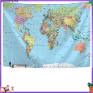 World Map Tapestry High-Definition Map Fabric Wall Hanging Decor Watercolor Map Letter Polyester Tab