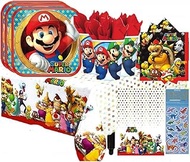 Super Mario Brothers Birthday Party Suppies Bundle Pack includes 16 Lunch Dinner Plates, 16 Lunch Napkins, 16 Paper Cups, 1 Plastic Table Cover (Bundle for 16)