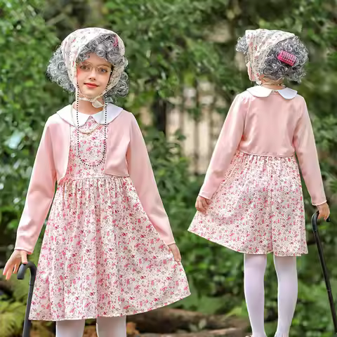 100 Days School Children Dress 100 Days Old Lady Costume Girls Grandma Outfit Old Grandma Cardigan D