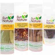 Sun Nature Organic Spices – Bay Leaves, Cinnamon Stick, Chilli Flakes, Star Anise