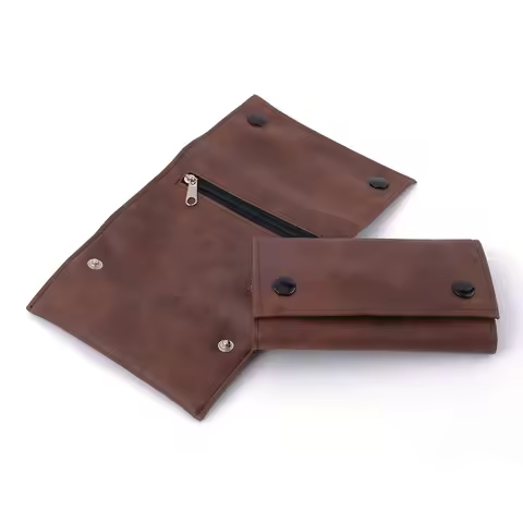 Portable Leather Pouch Zipper Buckle Tobacco Herb Pouch Case Bag Cover