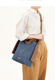 Songmont  Casual Denim Bucket Bag for Women - Multi-Pocket Shoulder Crossbody Handbag